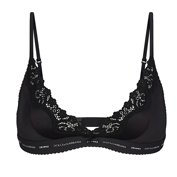 ❌SOLD❌ NWT Skims x Dolce & Gabbana Stretch Satin Triangle Bralette in Onyx - Picture 2 of 8